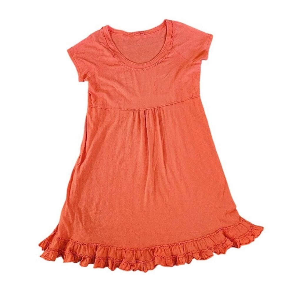 Fresh Produce Womens XL Coral Orange Cotton Ruffle Hem Empire Waist Midi Dress